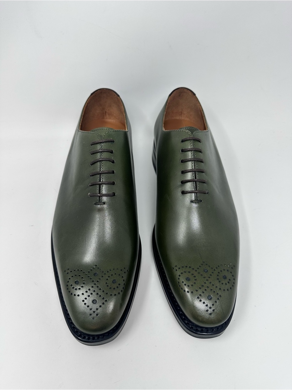 Dapperfam Men's Olive Green Leather Oxford Shoes Size 10.5 Lace up - Picture 3 of 13
